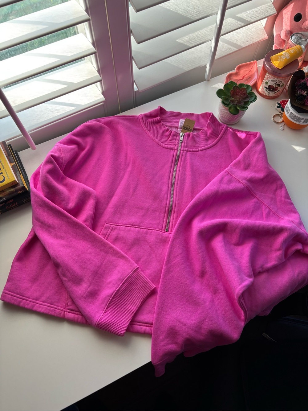 NWT Victoria’s Secret PINK Hot Pink Half Zip Up XXL